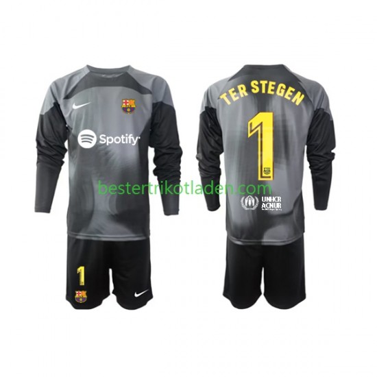 Fußballtrikot FC Barcelona Ter Stegen 1 Torwart Auswärts Trikot Away 2022-2023 Langarm für Kinder