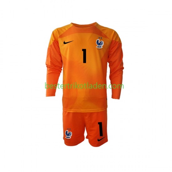 Fußballtrikot Frankreich Hugo Lloris 1 Torwart Auswärts Trikot Away WM 2022 Langarm für Kinder