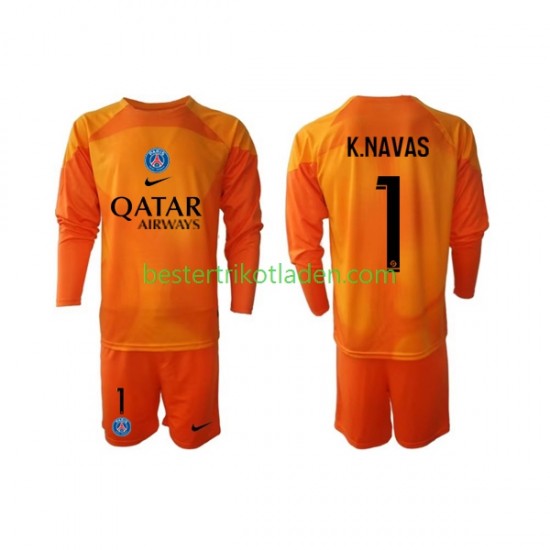 Fußballtrikot Paris Saint-Germain Keylor Navas 1 Torwart Auswärts Trikot Away 2022-2023 Langarm für Kinder