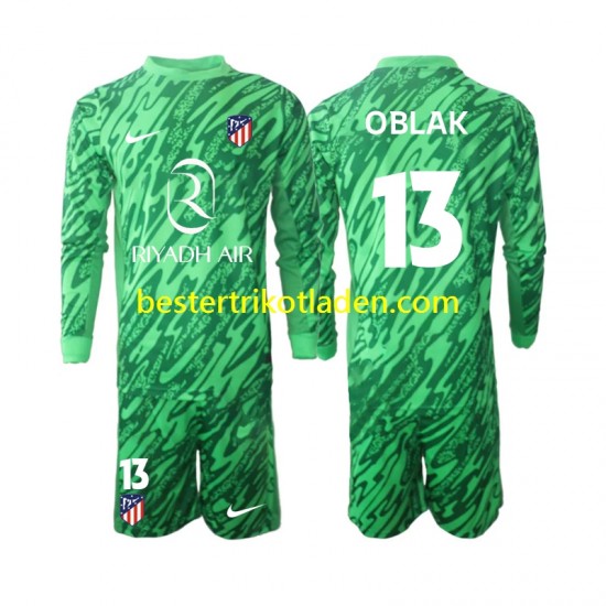 Fußballtrikot Atlético Madrid Jan Oblak 13 Torwart Auswärts Trikot Away 2024-2025 Langarm für Kinder