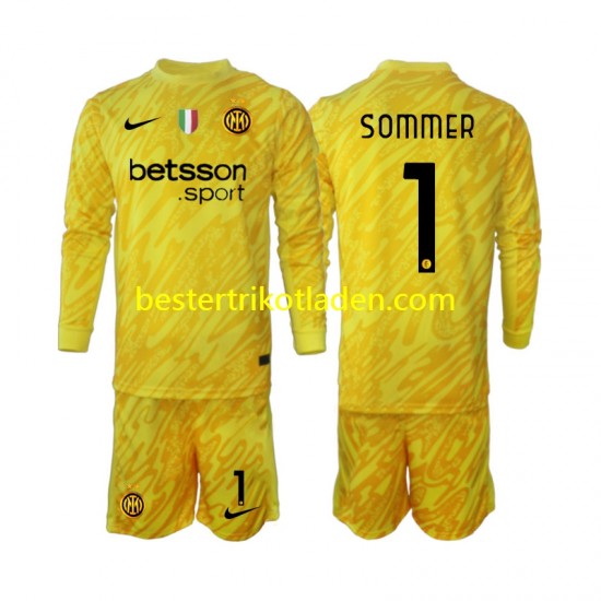 Fußballtrikot Inter Mailand Yann Sommer 1 Torwart Auswärts Trikot Away 2024-2025 Langarm für Kinder