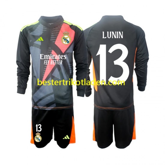 Fußballtrikot Real Madrid Andriy Lunin 13 Torwart Auswärts Trikot Away 2024-2025 Langarm für Kinder