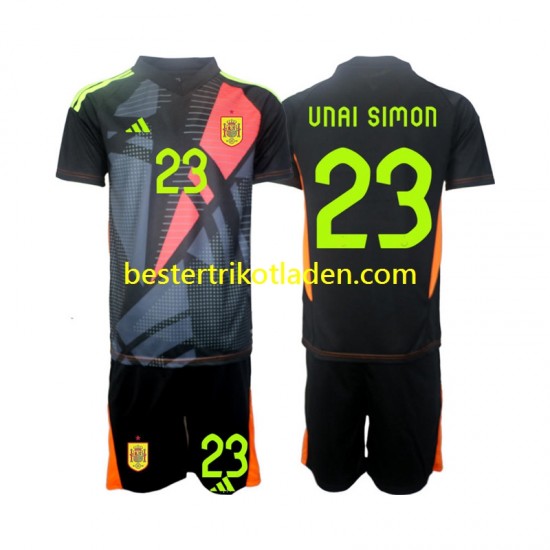 Fußballtrikot Spanien Unai Simon 23 Torwart Auswärts Trikot Away Euro 2024 Kurzarm für Kinder