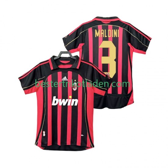 Fußballtrikot AC Mailand MALDINI 3 2007 Retro Heim Trikot Home 2006 Kurzarm für Herren