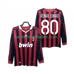 Fußballtrikot AC Mailand RONALDINHO 80 2009 Retro Heim Trikot Home 2010 Langarm für Herren