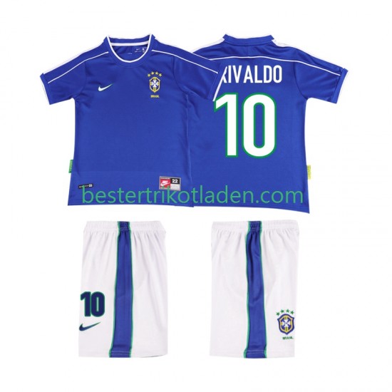 Fußballtrikot Brasilien RIVALDO 10 1998 Retro Auswärts Trikot Away Kurzarm für Kinder