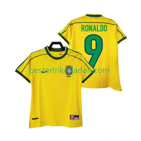 Fußballtrikot Brasilien RONALDO 9 1998 Retro Heim Trikot Home Kurzarm für Herren