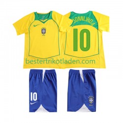 Fußballtrikot Brasilien RONALOINHO 10 Retro Heim Trikot Home 2004 Kurzarm für Kinder