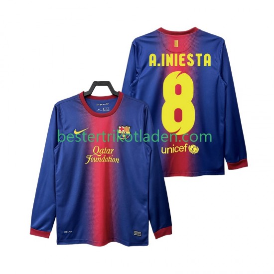 Fußballtrikot FC Barcelona A INIESTA 8 2012 2013 Retro Heim Trikot Home Langarm für Herren