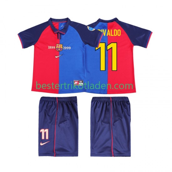 Fußballtrikot FC Barcelona RIVALDO 11 2000 Retro Heim Trikot Home 1999 Kurzarm für Kinder