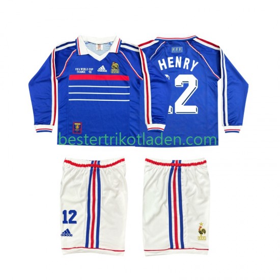 Fußballtrikot Frankreich Henry 12 1998 Retro Heim Trikot Home Langarm für Kinder