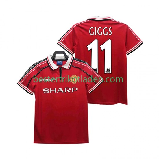 Fußballtrikot Manchester United GIGGS 11 1998 Retro Heim Trikot Home 1999 Kurzarm für Herren