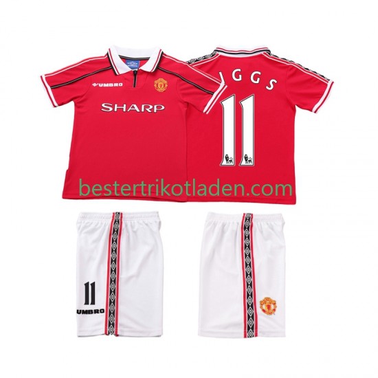 Fußballtrikot Manchester United Giggs 11 1998 Retro Heim Trikot Home 1999 Kurzarm für Kinder