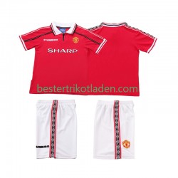 Fußballtrikot Manchester United 1998 Retro Heim Trikot Home 1999 Kurzarm für Kinder