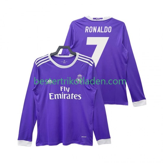 Fußballtrikot Real Madrid Cristiano Ronaldo 7 2016 2017 Retro Auswärts Trikot Away Langarm für Herren