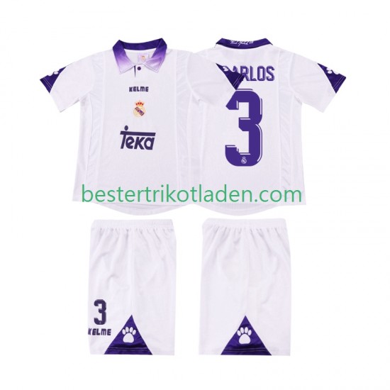 Fußballtrikot Real Madrid R CARLOS 3 1997 1998 Retro Heim Trikot Home Kurzarm für Kinder