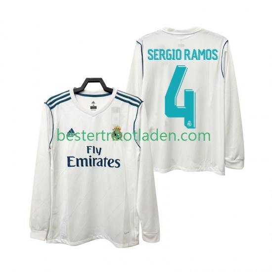 Fußballtrikot Real Madrid SERGIO RAMOS 4 2017 2018 Retro Heim Trikot Home Langarm für Herren