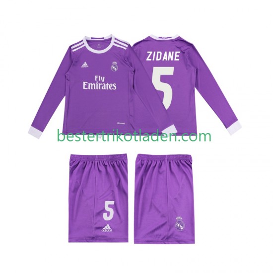 Fußballtrikot Real Madrid ZIDANE 5 2016 Retro Auswärts Trikot Away Langarm für Kinder