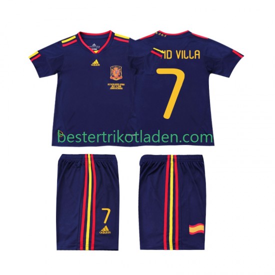 Fußballtrikot Spanien DAVID VILLA 7 Retro Auswärts Trikot Away 2010 Kurzarm für Kinder