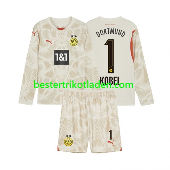 Fußballtrikot Borussia Dortmund Gregor Kobel 1 Torwart Heim Trikot Home 2024-2025 Langarm für Kinder
