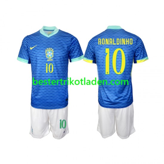 Fußballtrikot Brasilien Ronaldinho 10 Auswärts Trikot Away 2024 Kurzarm für Kinder