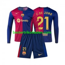 Fußballtrikot FC Barcelona Frenkie de Jong 21 Heim Trikot Home 2024-2025 Langarm für Kinder