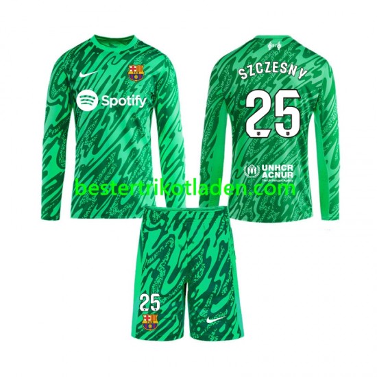 Fußballtrikot FC Barcelona Wojciech Szczesny 25 Torwart Heim Trikot Home 2024-2025 Langarm für Kinder