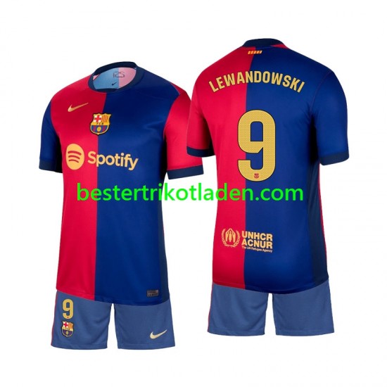 Fußballtrikot FC Barcelona Lewandowski 9 Heim Trikot Home 2024-2025 Kurzarm für Kinder