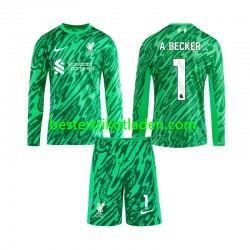 Fußballtrikot Liverpool Alisson Becker 1 Torwart Auswärts Trikot Away 2024-2025 Langarm für Kinder