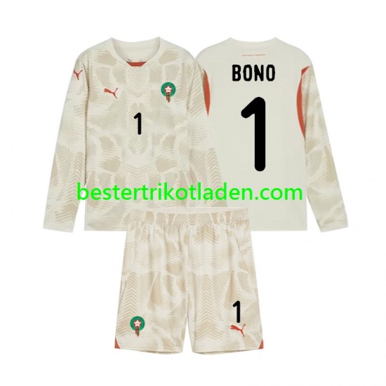 Fußballtrikot Marokko Yassine Bounou 1 Torwart Auswärts Trikot Away 2024 Langarm für Kinder
