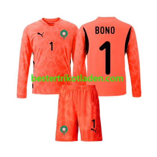Fußballtrikot Marokko Yassine Bounou 1 Torwart Heim Trikot Home 2024 Langarm für Kinder