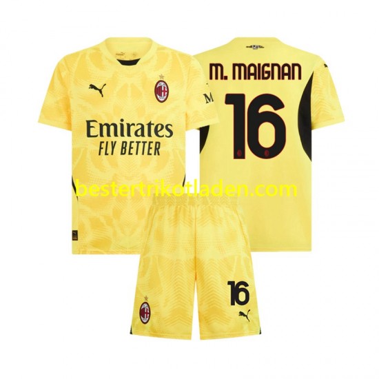 Fußballtrikot AC Mailand Mike Maignan 16 Torwart Auswärts Trikot Away 2024-2025 Kurzarm für Kinder