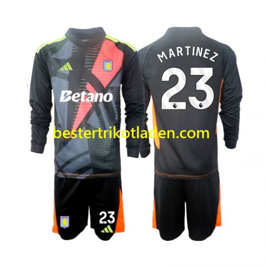 Fußballtrikot Aston Villa Emiliano Martinez 23 Torwart Auswärts Trikot Away 2024-2025 Langarm für Kinder