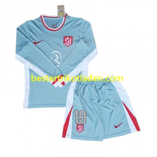 Fußballtrikot Atlético Madrid Julian Alvarez 19 Auswärts Trikot Away 2024-2025 Langarm für Kinder