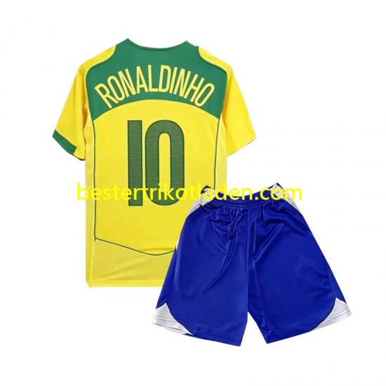 Fußballtrikot Brasilien Ronaldiho 10 Retro Heim Trikot Home 2004 Kurzarm für Kinder
