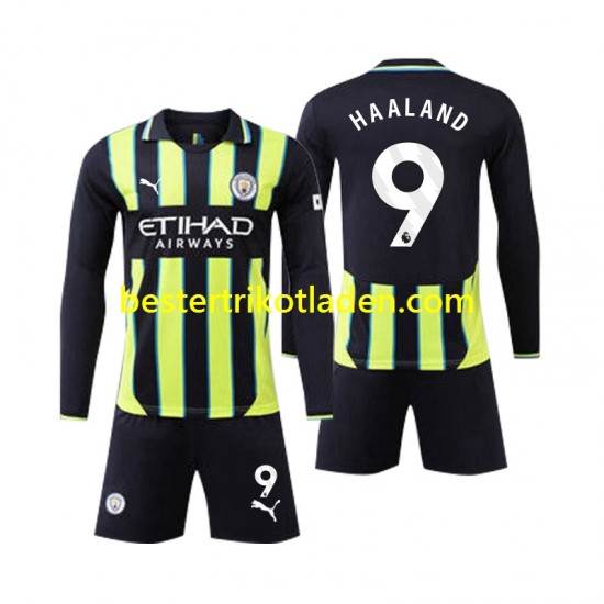 Fußballtrikot Manchester City Erling Haaland 9 Auswärts Trikot Away 2024-2025 Langarm für Kinder