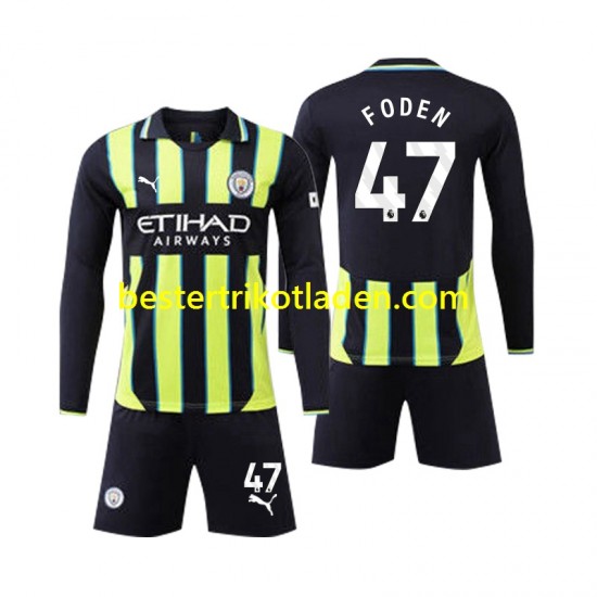 Fußballtrikot Manchester City Phil Foden 47 Auswärts Trikot Away 2024-2025 Langarm für Kinder