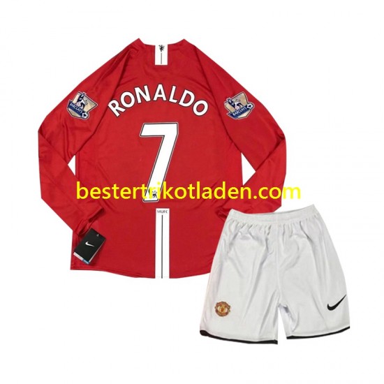 Fußballtrikot Manchester United Cristiano Ronaldo 7 2007 Retro Heim Trikot Home Langarm für Kinder