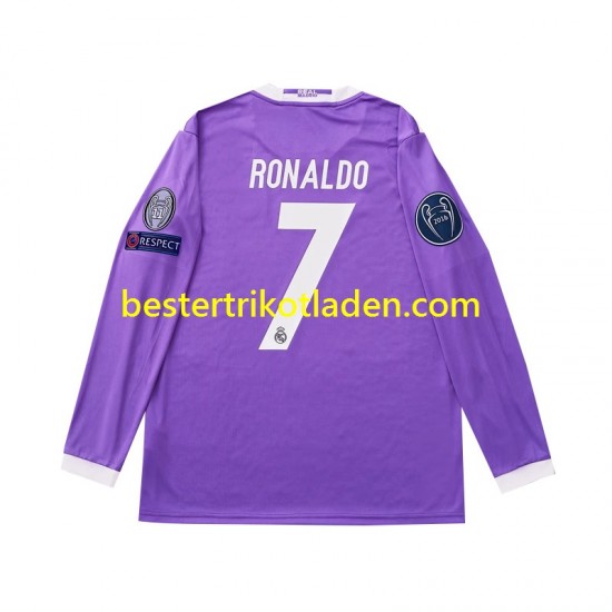Fußballtrikot Real Madrid Cristiano Ronaldo 7 2016 Retro Auswärts Trikot Away Langarm für Kinder