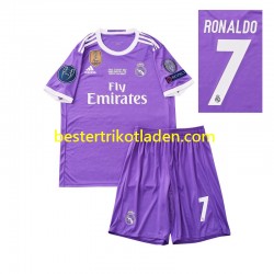 Fußballtrikot Real Madrid Cristiano Ronaldo 7 2016 Retro Auswärts Trikot Away Kurzarm für Kinder