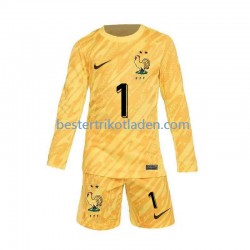 Fußballtrikot Frankreich Hugo Lloris 1 Torwart Heim Trikot Home Euro 2024 Langarm für Kinder