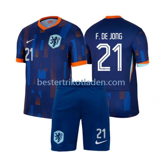 Fußballtrikot Niederlande Frenkie de Jong 21 Auswärts Trikot Away Euro 2024 Kurzarm für Kinder