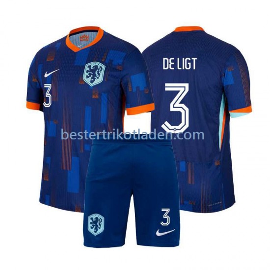 Fußballtrikot Niederlande Matthijs de Ligt 3 Auswärts Trikot Away Euro 2024 Kurzarm für Kinder