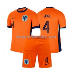 Fußballtrikot Niederlande Virgil van Dijk 4 Heim Trikot Home Euro 2024 Kurzarm für Kinder