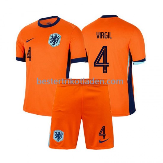 Fußballtrikot Niederlande Virgil van Dijk 4 Heim Trikot Home Euro 2024 Kurzarm für Kinder