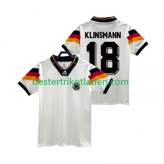 Fußballtrikot Deutschland KLINSMANN 18 1992 Retro Heim Trikot Home Kurzarm für Herren