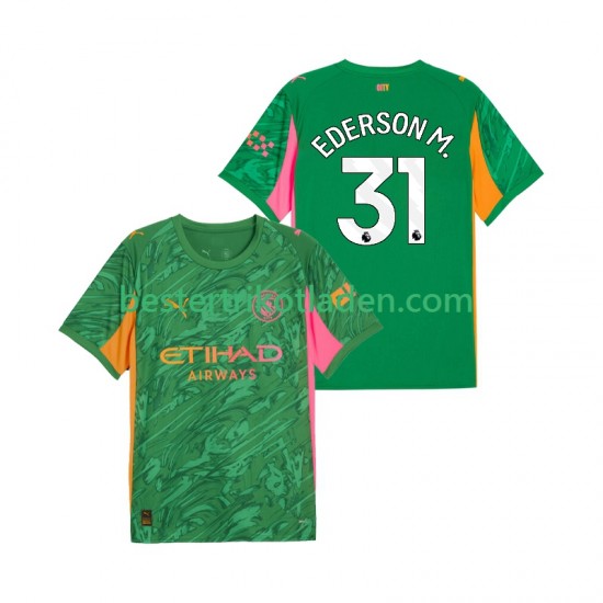Fußballtrikot Manchester City Ederson Moraes 31 Torwart Heim Trikot Home 2025-2026 Kurzarm für Herren