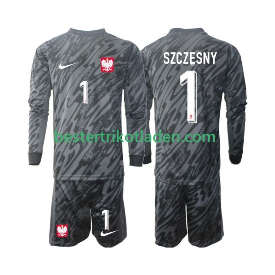 Fußballtrikot Polen Szczesny 1 Torwart Auswärts Trikot Away 2024 Langarm für Kinder