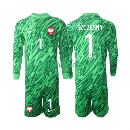 Fußballtrikot Polen Szczesny 1 Torwart Ausweich Trikot 3rd 2024 Langarm für Kinder