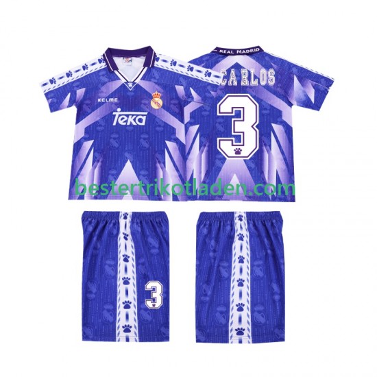 Fußballtrikot Real Madrid R CARLOS 3 1996-1997 Retro Auswärts Trikot Away Kurzarm für Kinder